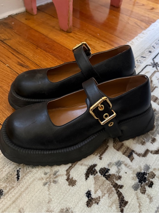 Marni Shoes - Marni Black Mary Jane Platform Loafer Shoes with Gold Buckle